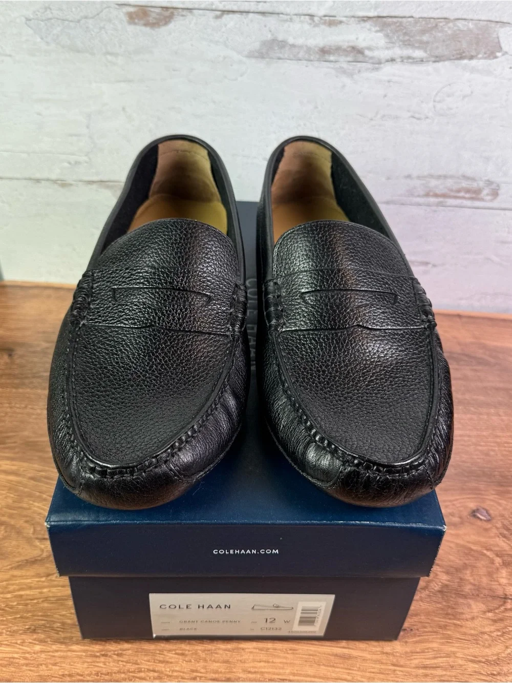 New In Box, Cole Haan Grant Canoe Penny Loafers Black Pebbled Leather 12 W. - Picture 8 of 9
